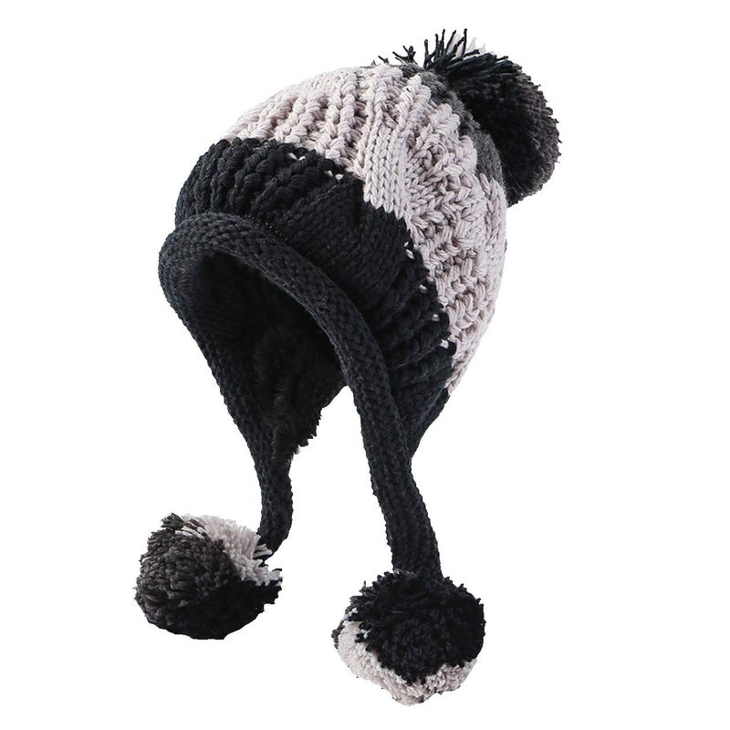 HUAMULAN Women Winter Sherpa Beanie Hats Knit Ear Flaps Peruvian Cover Ears Warm Fleece Lined Ski Snow Hat Caps with 3 Pompom - Image 1